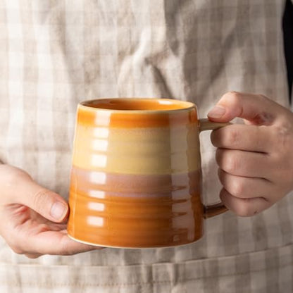 15.5oz Large Heavyweight Ceramic Mug, Reactive Glaze (Orange) | 15.5oz Medium-Large, Heavy Weighted Stoneware, Reactive Transmutation Glaze, Microwave & Dishwasher Safe, Gift Box - color: Orange