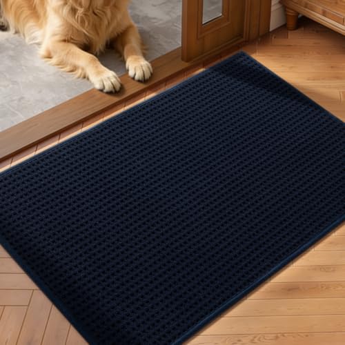 Indoor Door Mat 24" x 36", Non-Slip Washable Entryway Mat, Dirt Trapper Absorbent Entrance Mat, Low Profile Floor Mat for Front/Back Door, Entryway, Dark Blue - color: Dark Blue, size: 24"x36" (Rectangular)