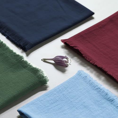 Handmade Cloth Napkins 100% Cotton Napkins with Fringe，Delicate Handmade Cloth Napkins for Dinners, Parties, Weddings and More，18 x 18 Inch Set of 4 - Blue - color: Blue