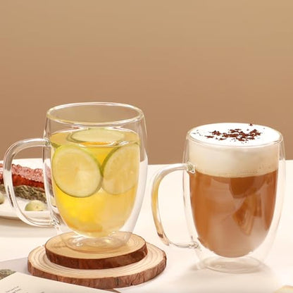 CNGLASS 12oz Double Walled Glass Coffee Mugs(4-pack),Insulated Glass Mugs with Handle,Clear Espresso Cups for Latte,Cappuccino,Tea Bag - color: 12oz(4-pack)