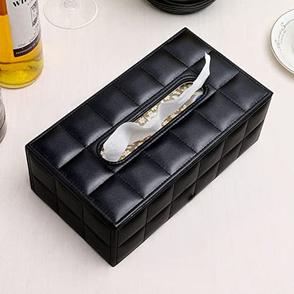 High-end Fashion PU Leather Tissue Box Holder Business Black, Rectangular Napkin Holder Drawer Paper Dispenser, Home Office Car Tissue Holder with Magnetic Bottom (Black Checkered) - color: Black Checkered