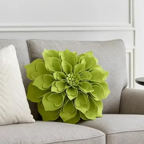Fennco Styles Handmade 3D Heart-Shaped Petals Flower Decorative Filled Throw Pillow 13" Round - Lime Floral Pillow for Couch, Home Décor and Holiday, Housewarming Gift - color: Lime