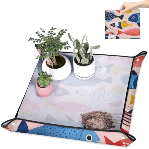 Repotting Mat for Indoor Plants Fishes Theme Waterproof Potting Mat for Mess-Free Gardening, Foldable & Portable Planting Mat, Gardening Gifts & Bonsai Tools - color: Fishes Theme, size: 19.7x19.7"