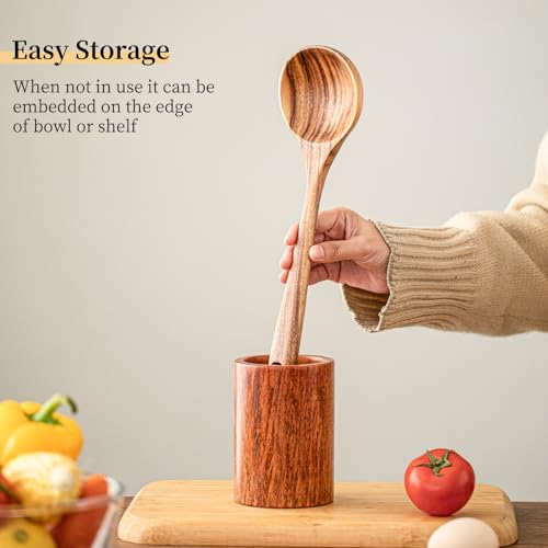 Gudamaye Wooden Soup Ladles, Natural Teak Wooden Spoons, 13 inch Big Deep Ladle for Cooking, Wood Kitchen Utensils Set - style: 1 PC Teak Ladle