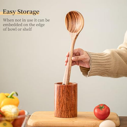 Gudamaye Wooden Soup Ladles, Natural Teak Wooden Spoons, 13 inch Big Deep Ladle for Cooking, Wood Kitchen Utensils Set - style: 1 PC Teak Ladle