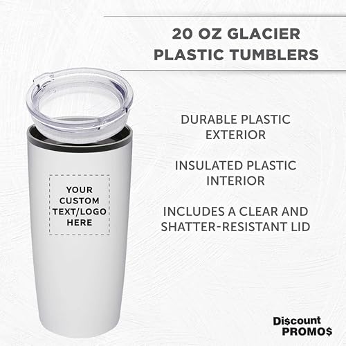 Custom Plastic Tumblers 20 oz Set of 6/12/24 Personalized Bulk Pack with Lids, Ice Coffee Tumbler, To Go Cup Insulated - White - color: - Custom – White