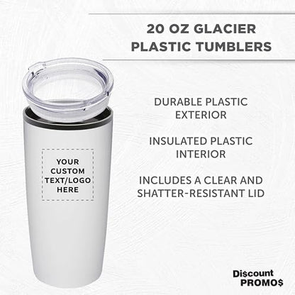 Custom Plastic Tumblers 20 oz Set of 6/12/24 Personalized Bulk Pack with Lids, Ice Coffee Tumbler, To Go Cup Insulated - White - color: - Custom – White