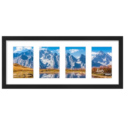 Vittanly 8x20 Collage Picture Frame, Displays 4Pcs 4x6 Pictures with Mat or 1Pcs 8x20 without Mat, Picture Frames Collage Wall Decor for Horizontal or Vertical Display, Black, 1 Pack | Displays 4Pcs 4x6 Pictures with Mat or 1Pc 8x20 without Mat, Picture F