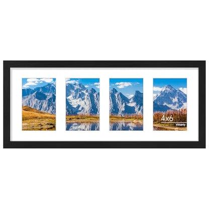Vittanly 8x20 Collage Picture Frame, Displays 4Pcs 4x6 Pictures with Mat or 1Pcs 8x20 without Mat, Picture Frames Collage Wall Decor for Horizontal or Vertical Display, Black, 1 Pack | Displays 4Pcs 4x6 Pictures with Mat or 1Pc 8x20 without Mat, Picture F