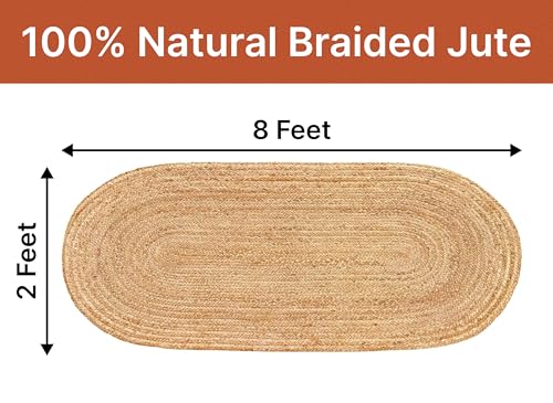 MDS® Pack of 1 Handwoven Braided Jute Area Rug 2x8 feet Oval - 100% Natural Burlap Reversible Accent Rugs for Home Decor, Living Room, Doormat, Kitchen, Entryway Rug, Rustic, Farmhouse (2'x8') - size: 2ft x 8ft