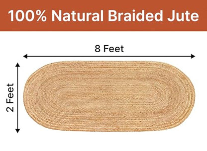 MDS® Pack of 1 Handwoven Braided Jute Area Rug 2x8 feet Oval - 100% Natural Burlap Reversible Accent Rugs for Home Decor, Living Room, Doormat, Kitchen, Entryway Rug, Rustic, Farmhouse (2'x8') - size: 2ft x 8ft