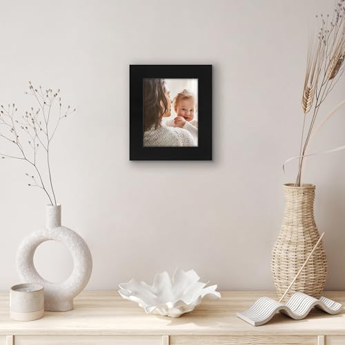 Americanflat 4x5 Picture Frame - Engineered Wood - Black | Shatter-resistant glass, wall or tabletop display with included easel, sawtooth hangers included - color: Black, size: 4x5