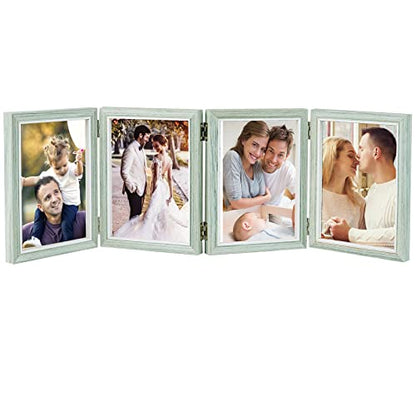POILKMNI 4 Folding 5x7 Inch Hinged Picture Frame with 4 Openings | Natural Wood Foldable Photo Frame High Definition Acrylic for Mothers Day Father's Day Christmas Gift, Family Picture, - color: Grey, size: 5x7