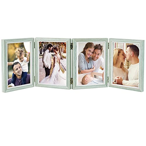 POILKMNI 4 Folding 5x7 Inch Hinged Picture Frame with 4 Openings | Natural Wood Foldable Photo Frame High Definition Acrylic for Mothers Day Father's Day Christmas Gift, Family Picture, - color: Grey, size: 5x7