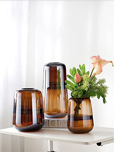 Modern Minimalist vase, Crystal Glass vase, vase, Flower vase, Dried Flower vase（Amber）