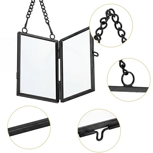 4 Pcs Pressed Flower Frame with Tweezers, Wall Hanging Tabletop Display Double Glass Frames with Metal Chain for Pressed Dried Flowers Plants, Horizontal and Vertical Picture Frame, Black, FRAMES ONLY - color: Balck-4