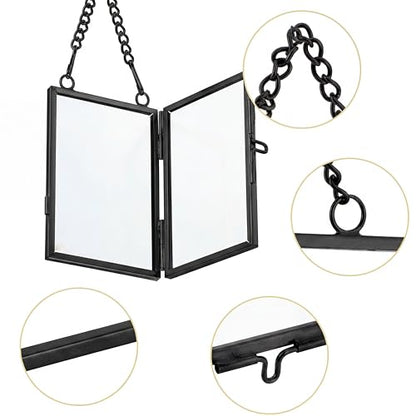 4 Pcs Pressed Flower Frame with Tweezers, Wall Hanging Tabletop Display Double Glass Frames with Metal Chain for Pressed Dried Flowers Plants, Horizontal and Vertical Picture Frame, Black, FRAMES ONLY - color: Balck-4