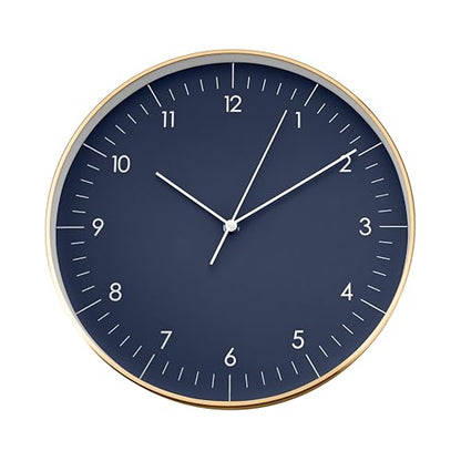 Modern Silent Quartz Wall Clock, 12in, Dark Blue & Gold | Elegant & Simple, Non-ticking, Analog, Easy-to-read display, Battery operated, for Guest room, Bedroom, Kitchen - color: Dark Blue, 12"