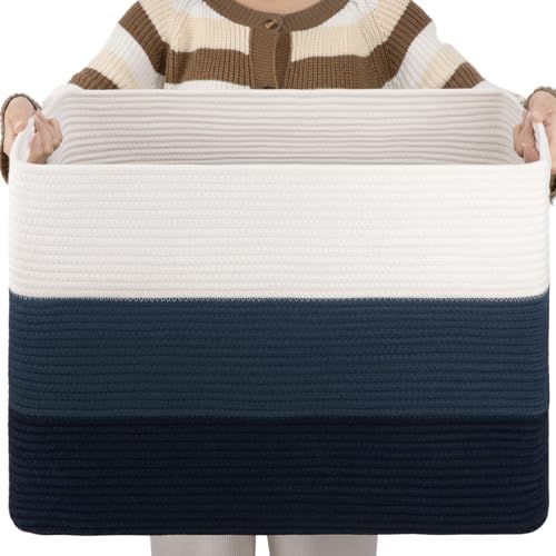 OIAHOMY Blanket Basket Laundry Basket Dog Toy Basket 108L Gradient Blue | Large Storage Basket,Baby Basket,Toy Storage,Woven Rope Basket for Blankets,Blanket Storage for Living Room - color: Gradient Blue, size: 25”x16”x16”