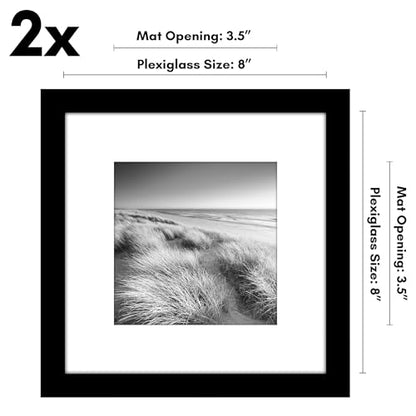 Americanflat 8x8 Picture Frame 2-Pack - Matted to 5x5 - Black | Slim Molding construction, Polished plexiglass front, wall or tabletop display with included easel, triangle hangers included - color: Black, size: 8x8