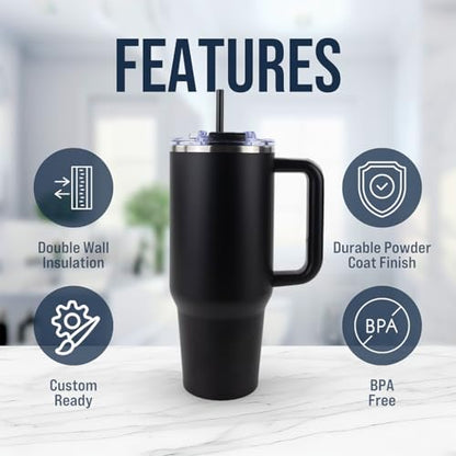 Hogg Big Swig 40oz Tumbler with Handle and Straw - Black, 40 oz Tumbler, Insulated Cup with Handle, 40oz Water Bottle with Straw, Thermal Cups, Leak Proof Lid, Travel Mugs, Stainless Steel - color: Black