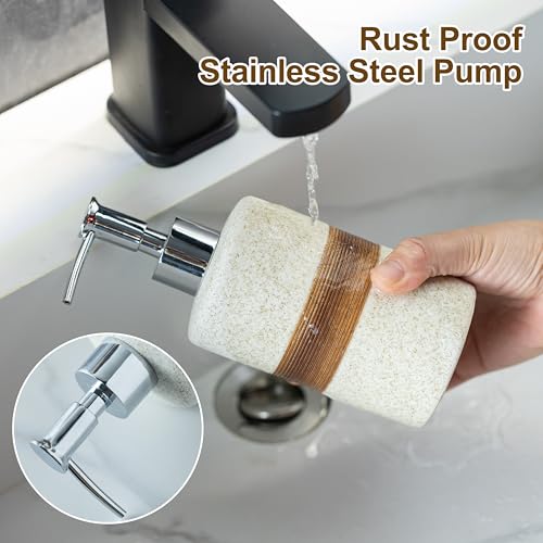 Ceramic Hand Soap Dispenser for Kitchen and Bathroom, Pump Bottle | Refillable Shampoo and Conditioner Dispenser | Lotion and Body Wash Dispenser with Stainless Steel Pump, Funnel, 12OZ White - color: White and White, size: 1xSoap Dispenser