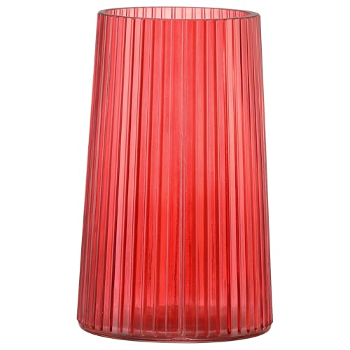 Red Glass Vase for Flower, Flower Vase for Bouquet, Modern Glass Vases, Ribbed Vases for Living Room, Bedroom, Dining Table, Office, Wedding, Centerpieces, 8 Inches - color: Red, size: Large
