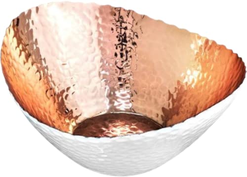Monarch Abode Decorative Bowl for Home Decor – 7.5-Inch White and Copper Plated Hand Hammered Key Bowls for Entryway Table, Fruit & Potpourri Bowl for Centerpiece, Modern Catch All Key Holder Bowl - color: White / Copper, size: 7.5 x 6.75 x 3.5