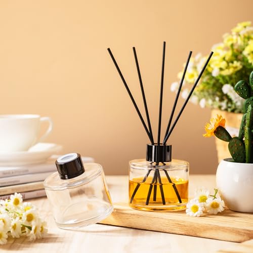 10 Set Reed Diffuser Bottles, 100ml Glass Jars with Stick, Clear | Empty Glass Bottles, Refillable Fragrance, Black Caps, Inner Stoppers, for DIY Scent Blends, Living Room Home, No Oils - color: Clear
