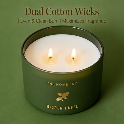 Hidden Label Basil Lime Mandarin Soy Candle, 10oz 2-Wick, 45H Kitchen Fresh | Herbal Citrus Aromatherapy | Non-Toxic Vegan Phthalate-Free | Even Melt No Tunneling | Sage Frosted Reusable Gift Jar - color: Basil Lime Mandarin