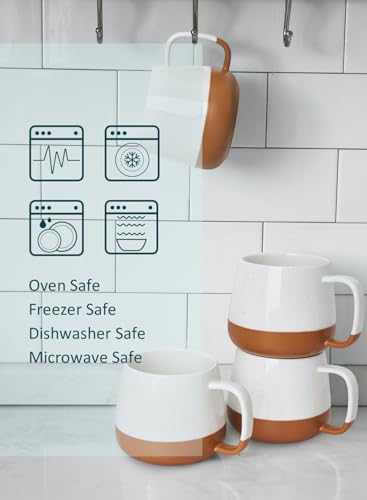 Teocera Ceramic Coffee Mug Set of 4-12 oz Coffee Mugs with Large Handles for Hot or Cold Drinks Like Latte, Cocoa, Tea or Juice - Smooth Ceramic, Dishwasher Safe, Beige - color: Beige
