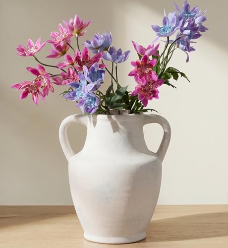 Ceramic Flower Vase with Handles, 8.66 inch Tall Ceramic Vase Farmhouse Rustic Vases Decorative Pottery Vases for Home Decor Living Room Bookshelf Table Centerpiece Desk Bathroom Fireplace, White - color: 8.66 in - White