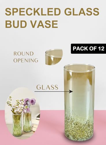 Serene Spaces Living 8" Speckled Green Glass Bud Vases, Tall & Slender Floral Vase, Perfect for Floral Arrangements at Home, Office, Wedding Tablescapes, Celebratory Events, Pack of 12 - size: Large - Set of 12