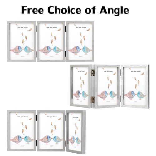 WUTL 3 Picture Frame Triple Collage 5x7 Frames with Real Glass Silver | Trifold Photo Frame, Hinged Foldable, Crystal Clear Real Glass - color: Silver, size: 5x7