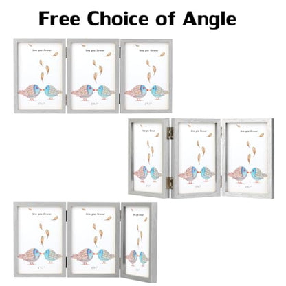 WUTL 3 Picture Frame Triple Collage 5x7 Frames with Real Glass Silver | Trifold Photo Frame, Hinged Foldable, Crystal Clear Real Glass - color: Silver, size: 5x7