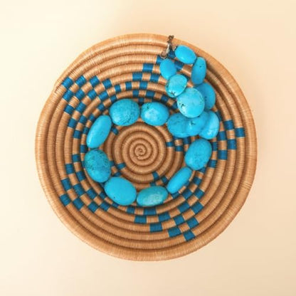 Small African Decorative Bowl, Turquoise Blue, 7" Wide - color: Turquoise