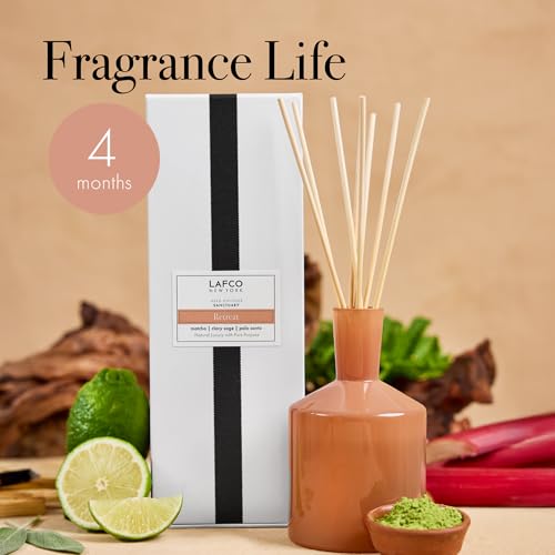 LAFCO New York Classic Reed Diffuser, Retreat - 6 oz - Up to 3 Months Fragrance Life - Reusable Glass Vessel - Natural Wood Reeds - Made in the USA