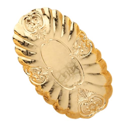 Emoshayoga Metal Oval Tray, Decorative Footed Golden Serving Platter for Multipurpose Home Restaurant Wedding Banquet Fruit Nuts Snake Use (L) - size: 9.8" x 7.1" x 2"