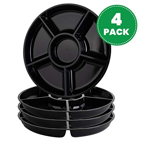 Plasticpro 6 Sectional Round Plastic Serving Tray/Platter (4, Black) - color: Black
