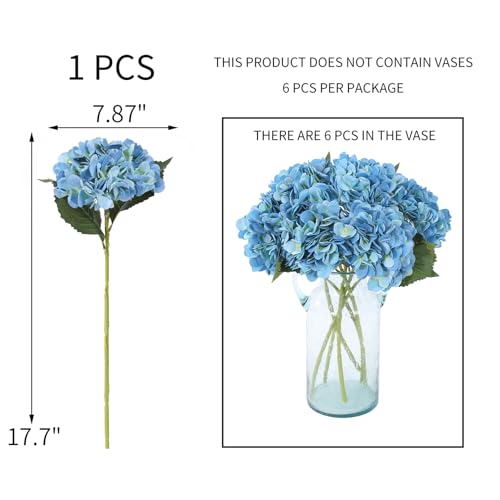 Kimura's Cabin 6pcs Hydrangea Artificial Flowers Silk Faux Hydrangeas,Blue | Hydrangea with Stems Fake Flower,Wedding Bouquets Arrangement,Home Table Centerpieces,Baby Shower Party Decor Vase Filler - color: Lake Blue