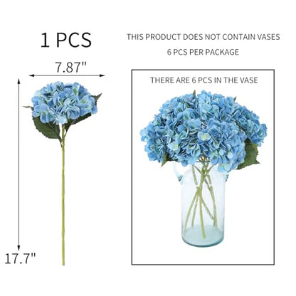 Kimura's Cabin 6pcs Hydrangea Artificial Flowers Silk Faux Hydrangeas,Blue | Hydrangea with Stems Fake Flower,Wedding Bouquets Arrangement,Home Table Centerpieces,Baby Shower Party Decor Vase Filler - color: Lake Blue