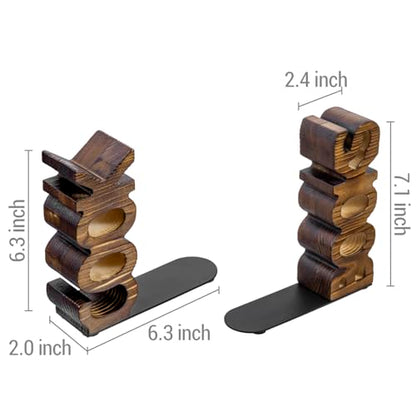 MyGift Rustic Burnt Wood Cook and Books Decorative Bookends, 2 Piece Set | Recipe Display, Freestanding Support, Kitchen Accent, Farmhouse Style, Keeps Books Upright, Decorative Countertop Feature