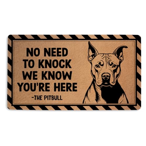 Funny Pitbulls Door Mat 18x30 Inch, Faux Coco Coir Doormat with Non-Slip PVC Backing, Dog Printed Welcome Mat for Outdoor Indoor Entryway Porch Home, Dog Lover Gifts for Women, No Need to Knock - color: Multicolour 0346