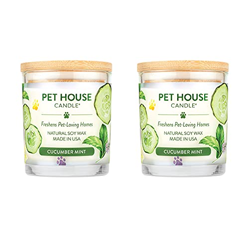 Pet House Cucumber Candles, Natural Scented Candles for Pet Odors, 60 Hour Burn Time - Cucumber Mint, 9 oz, 2 Pack - color: Cucumber Mint, size: Pack of 2