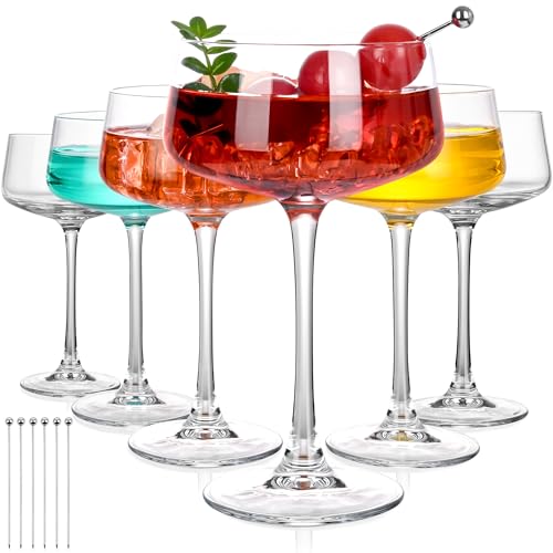 KMIGRUAN Martini Glasses Set of 6, 9oz Coupe Glasses, Hand Blown Crystal Cocktail Glasses for Espresso Martini, Manhattan,Home Bar,Gift Set - style: Coupe Martini Glasses