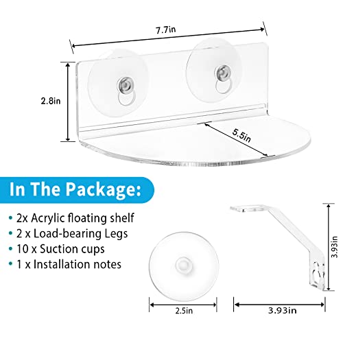 2-Pack Acrylic Window Plant Shelves with Suction Cups & Support Brackets - Semicircular Window Sill Extender for Herb Pots, Succulents, Flower Boxes, Micro Greens | Indoor/Outdoor Use