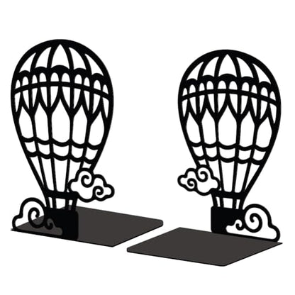 5.3"x4.3"x7.9" Metal Bookends, Heavy Duty Book Ends for Shelves | Hot Air Balloons Theme Cast Iron Book Supports, 1 Pair Decor Stoppers for Desk, Library, Office & Home Shelves - style: Hot Air Balloons