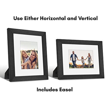 Americanflat 8x10 Picture Frame - Matted to 5x7 - Engineered Wood - Black | Shatter-resistant glass, wall or tabletop display with included easel, sawtooth hangers included, secure turn-tab backing - color: Black, size: 8x10