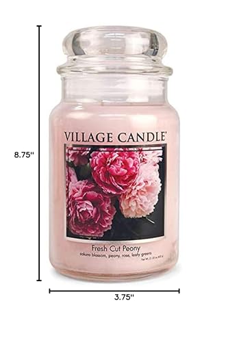 Village Candle Fresh Cut Peony Spring Scented Candle, Large Glass Apothecary Jar, Gift for Mom & Dad, 21.25 oz.