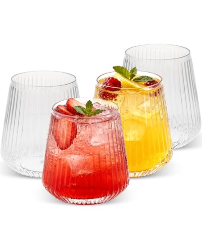 Goodluck 80 Pack 12oz Stemless Plastic Wine Glasses – Clear Ribbed Cups | Elegant Reusable Disposable Drinkware for Weddings, Parties, Bars, Indoor and Outdoor Events - color: Clear